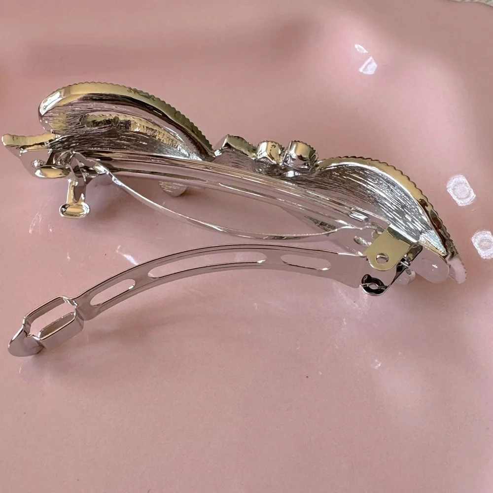 Purple Enamel and Crystal Bow & Heart Hair Barrette - Picture 4 of 7